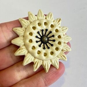 Vintage Cream Sunflower Brooch Celluloid Plastic Floral Pin Faux Pearl READ